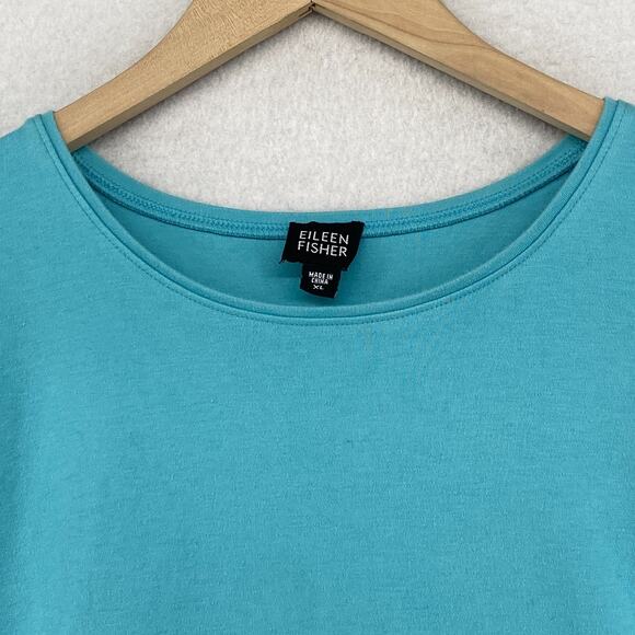 EILEEN FISHER Top XL Cotton Interlock Jersey Crewneck Short Sleeve Basic Blue - Picture 4 of 11